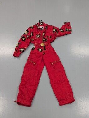 Red Women's Ski One-Piece Jumpsuit with Star Print Size 1 Vintage Like New